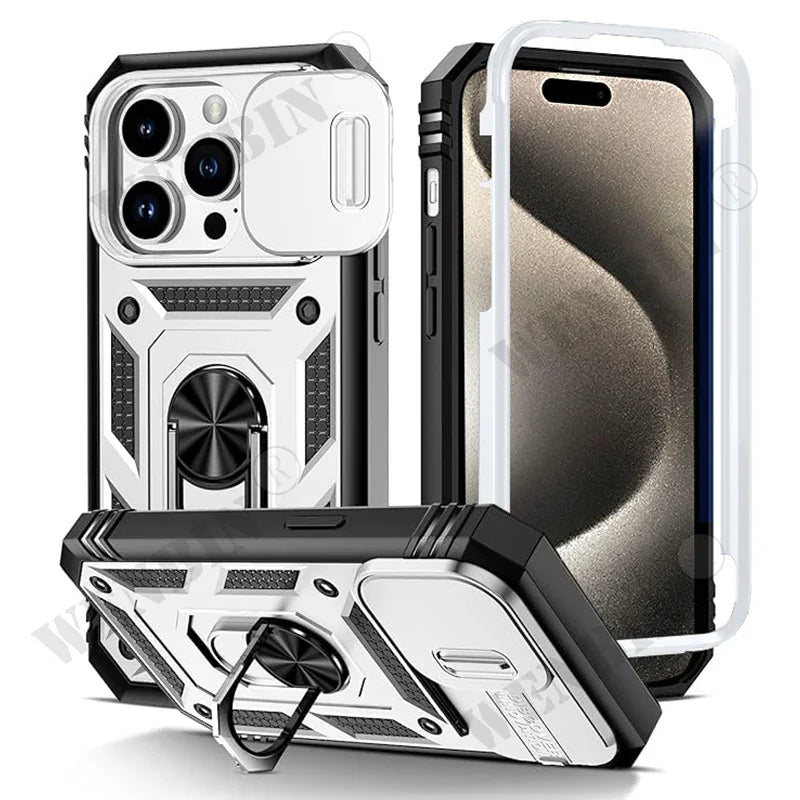 Étui robuste avec support rotatif à 360° pour iPhone 17, 16, 16e, 15, 14, 13, 12, 11 Pro Max Plus Mini, XS, XR, 8 Plus, 8, 7 SE
