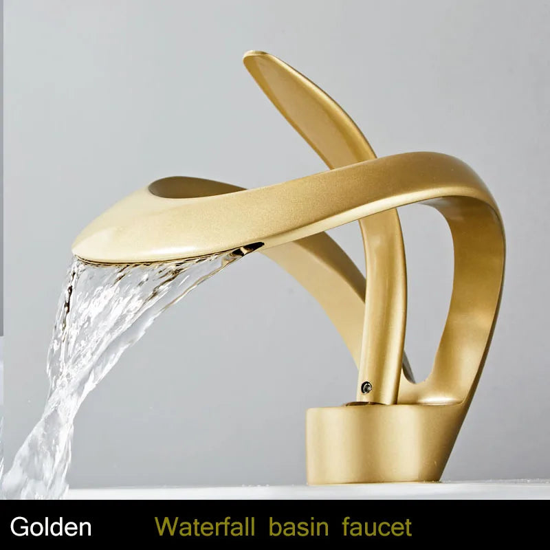 Robinet de lavabo doré/blanc, robinet de salle de bain noir, mitigeur de lavabo créatif en laiton gris, robinet de lavabo cascade chaud et froid