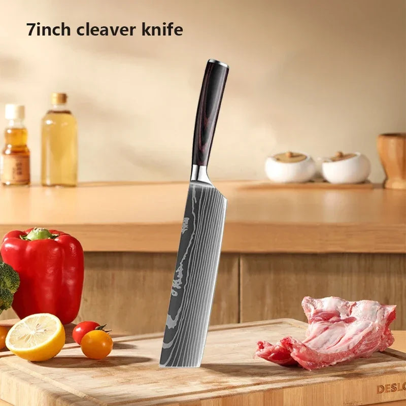 Couteau de Chef Damas Ensemble de Couteaux de Cuisine Professionnels Couteau à Désosser Couteau de Boucher Couteau Utilitaire Couteau Santoku Japonais avec Housse