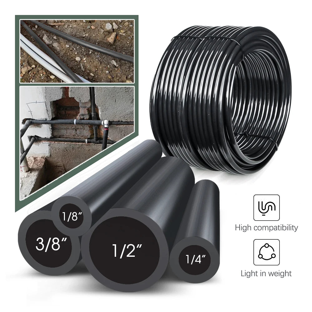 Tuyau d'arrosage PE 50-5m 1/4'' 5/8mm 3/8" 1/2'' pour jardin, système d'arrosage automatique DIY gratuit, dispositif de canal d'irrigation goutte à goutte perforant