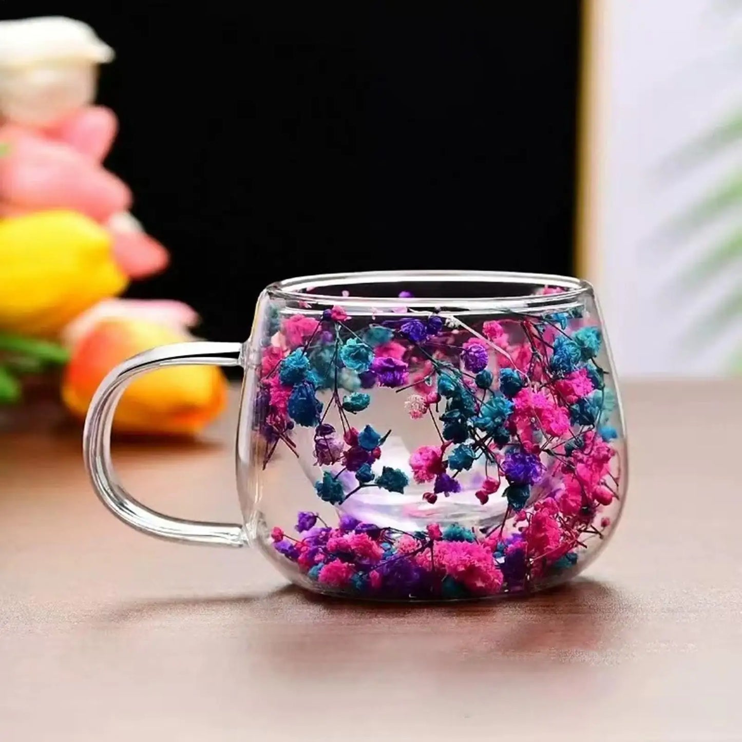 Dried Flower Coffee Mugs Double Wall Drinkware Glass Drinking Cups Coffee Mug for Home Living Room Kitchen Apartment