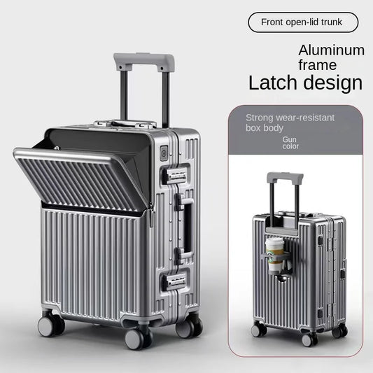 New Luggage Aluminum Frame Front Opening Laptop Bag Multifunctional Travel Suitcases 20 inch Carrier Cabin Bag Trolley Case