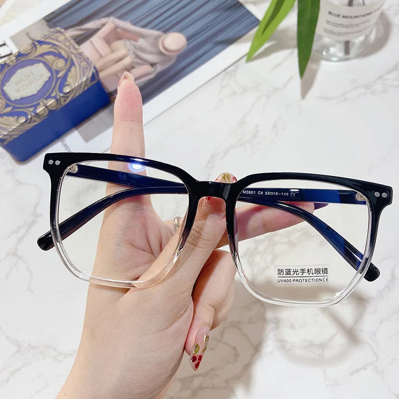 Rechteckige Myopie-Brille für Damen und Herren, Anti-Blau-Licht, übergroß, Unisex, luxuriös, klare Dioptrien-Korrekturbrille 0 bis -6.0
