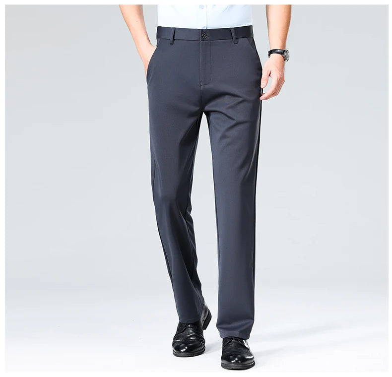 Pantalon Homme Printemps Été Coupe Droite Fin Costume de Ville Habillé Travail Décontracté Business Noir Rouge Vin Pantalon Long