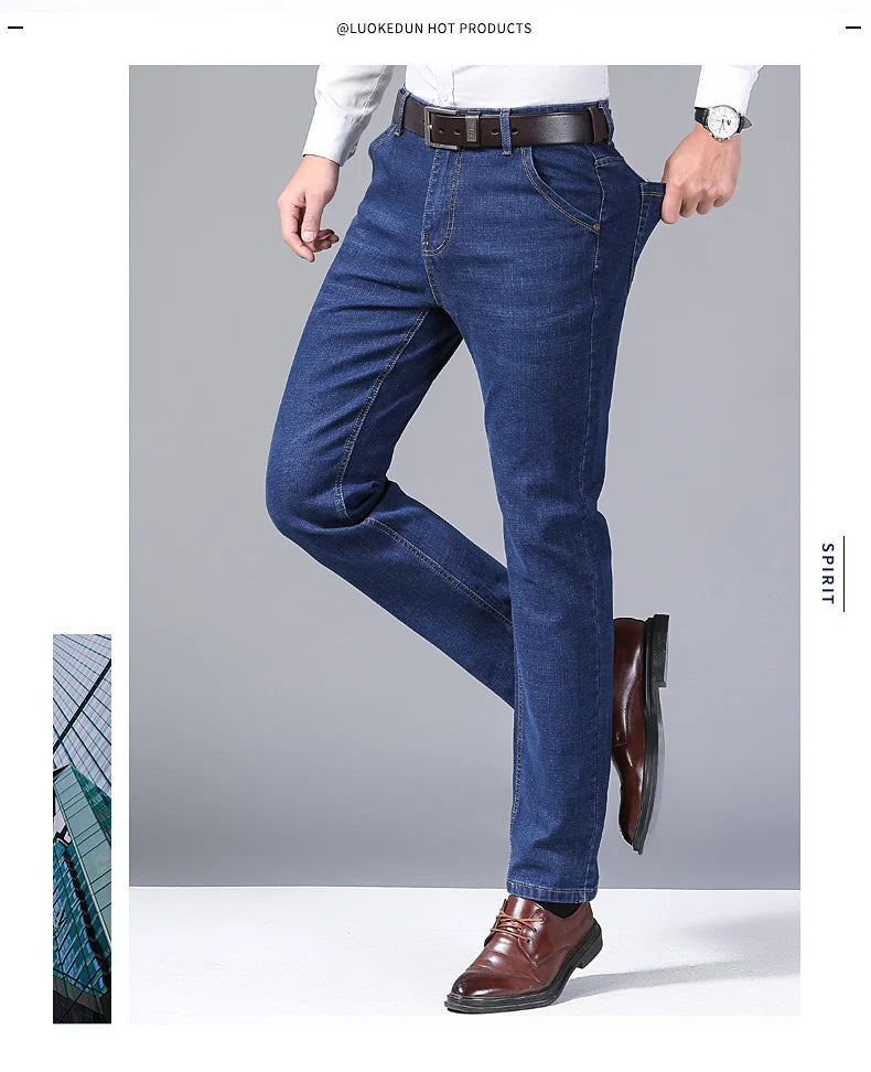 Nouveau Jean Slim extensible classique décontracté pour Homme 2024, Pantalon en Jean de Marque pour Homme, Noir Bleu