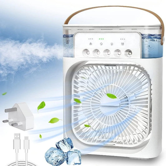 3-in-1 Portable Cooling Fan with USB Mini Air Conditioner Humidifier Night Light Mist Suitable for Home Office Use Desktop