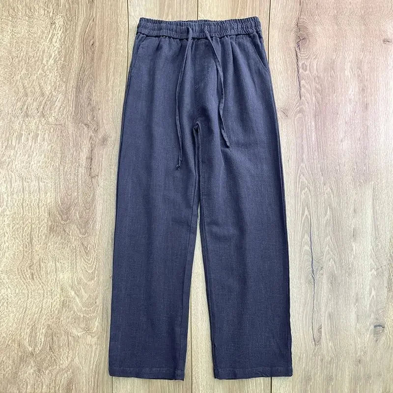 Hochwertige reine Leinenhose für Herren Sommer Baumwoll-Leinen Loose Straight Leg Freizeit lange Hose Frühling Herbst Bequem Atmungsaktiv