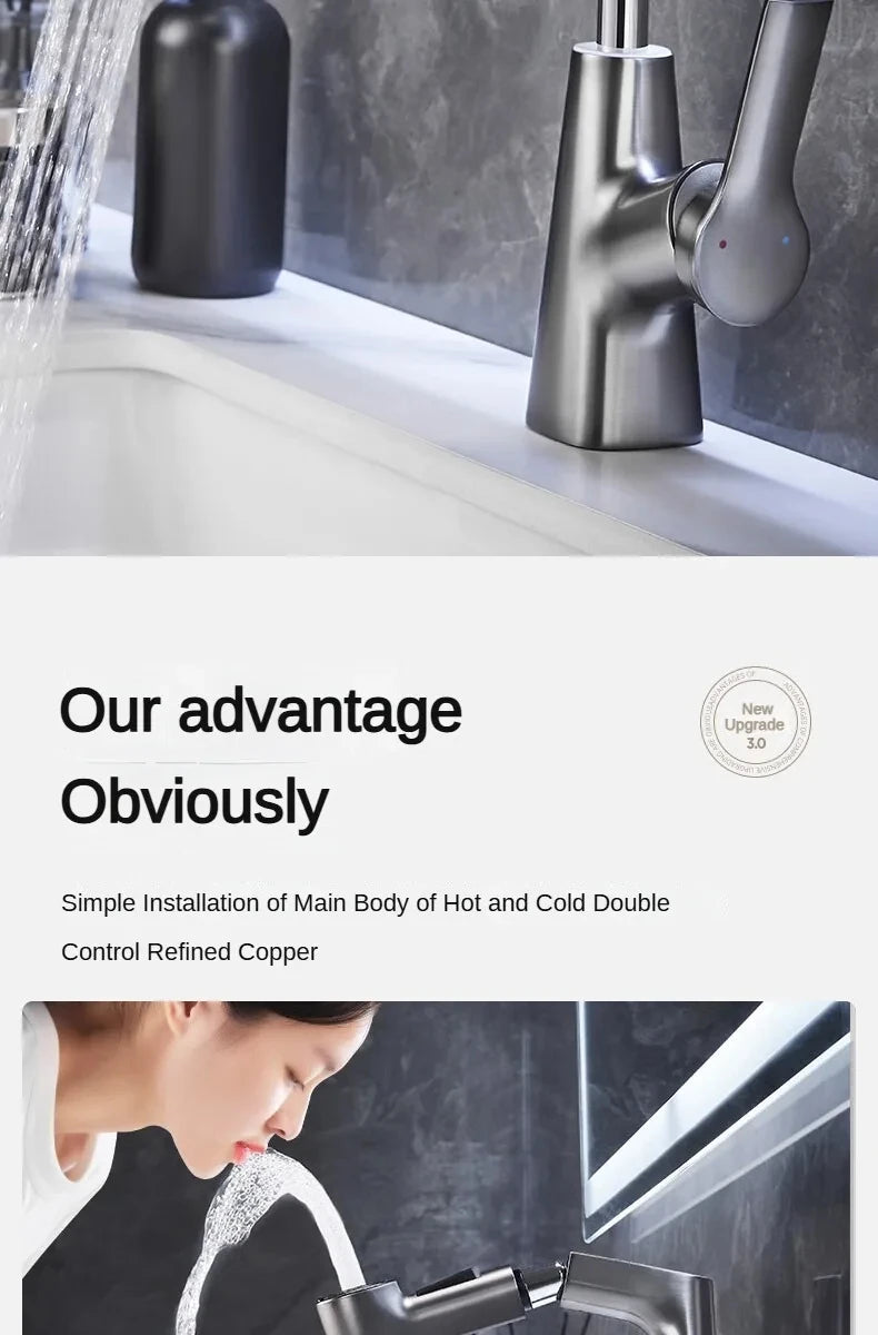 Ausziehbare Küchenarmatur 360° drehbarer Badwaschtischmischer Edelstahl Küchenspüle Wasserhahn mit Ausziehspritze
