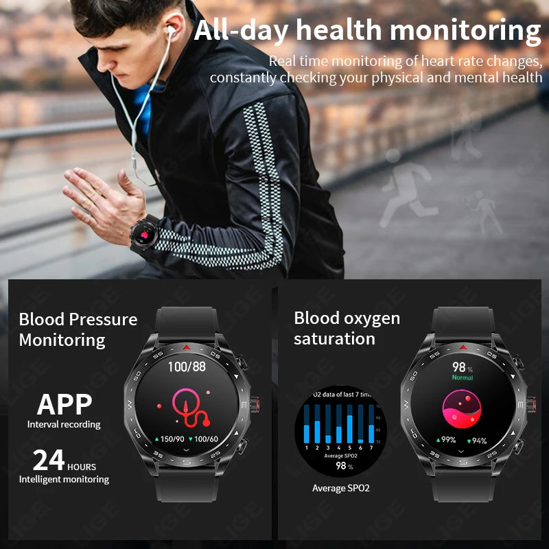 LIGE Avec écouteurs Bluetooth Casque Smartwatch Femme Moniteur d'activité Montre de sport Homme Étanche Montre intelligente Écran AMOLED
