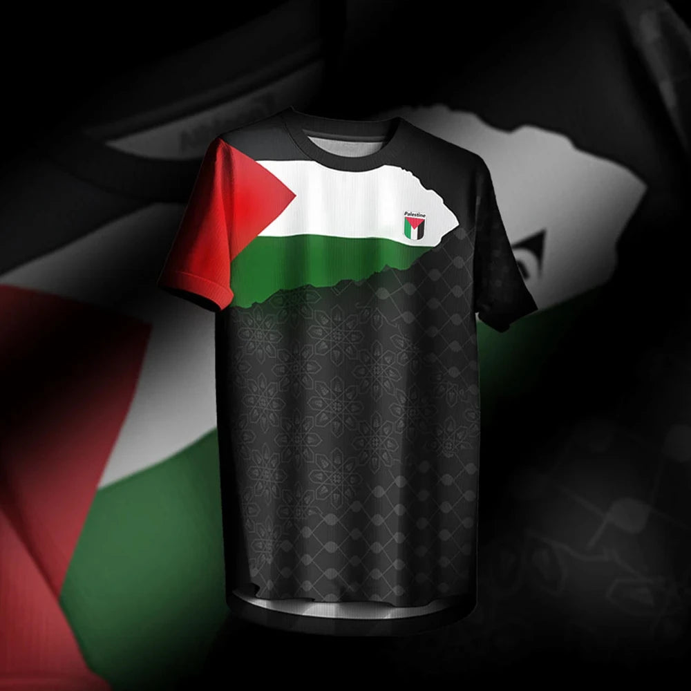 Palästina Fußballtrikot T-Shirts Sommer Mode Kurzarm Palästinensische Flagge 3D-Druck T-Shirt Casual O-Neck Locker Herren Tee Tops