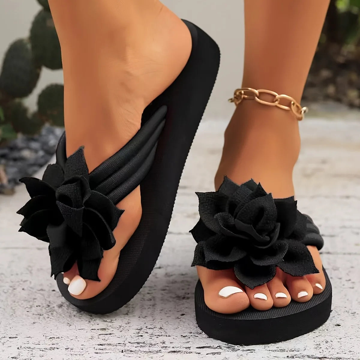 Damen geblümte Flip-Flops Slip-On Urlaub Stil Mittelhohe Absatz Sandalen Stoff Obermaterial EVA Sohle Innensohle Einfarbig Sommer Freizeit Schuhe