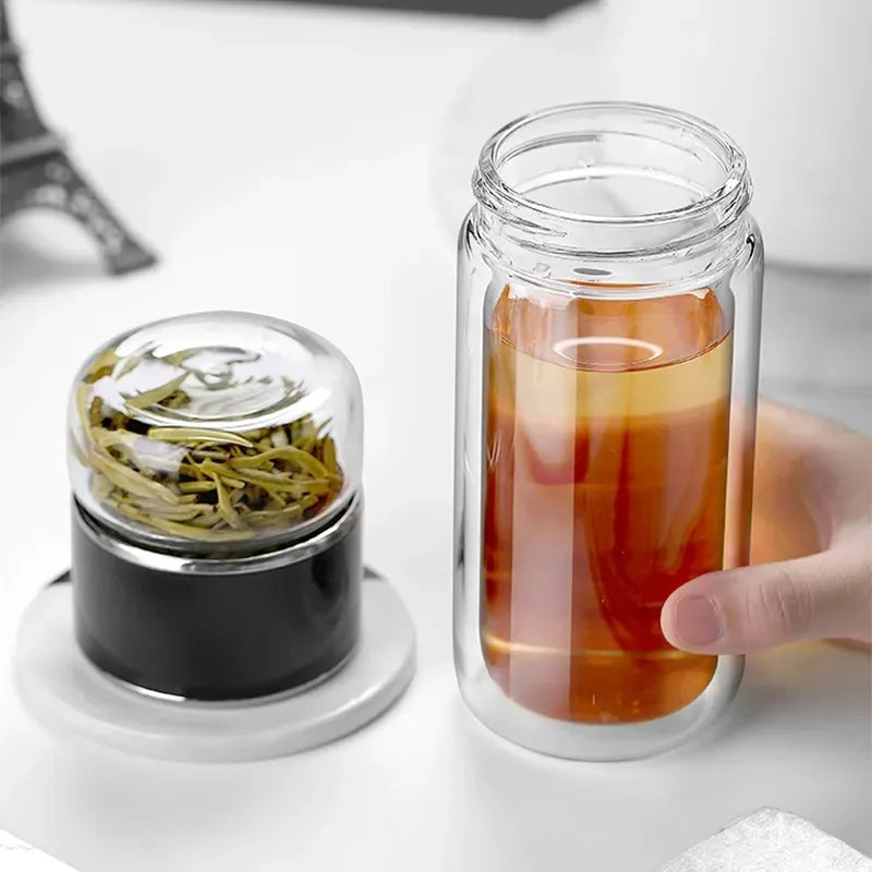 Bouteille d'eau à thé 420 ml en verre borosilicate double paroi avec infuseur pour thé, tasse à thé, gobelet, boisson avec filtre à thé