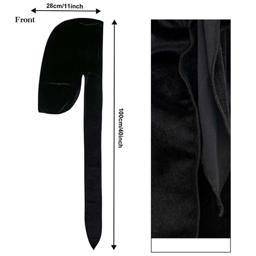 Nouveaux Durags en Velours Casquettes Longue Queue Chapeau Turban Respirant Bandeau Élastique Réglable Accessoires pour Cheveux