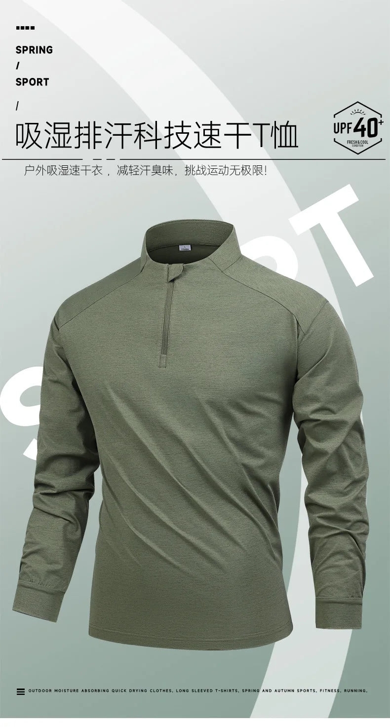 Herren Langarm Performance Shirt mit halbem Reißverschluss – feuchtigkeitsableitendes, schnelltrocknendes Sport-Polo für Outdoor-Sportarten & Fitnesstraining