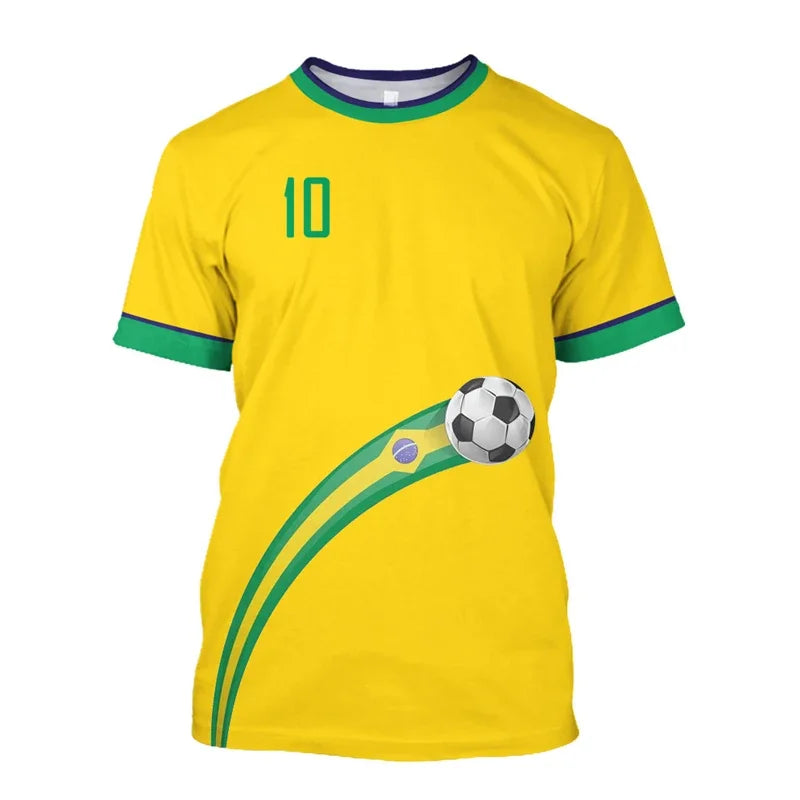 T-shirts de football Brésil Simples Mode d'été Manches courtes T-shirts imprimés drapeau brésilien 3D Hauts de sport décontractés Vêtements pour hommes