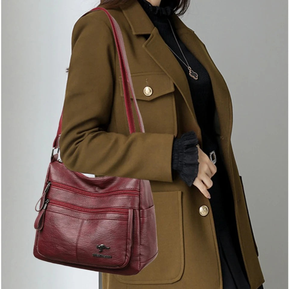 Sacs bandoulière en cuir souple Kangaroo pour femmes Sacs à bandoulière vintage multi-poches Designer Sacs messager décontractés pour dames Sac à main