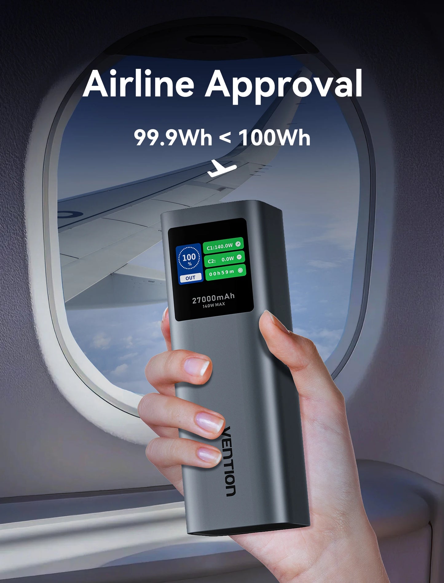 Vention 140W Powerbank 27000mAh PD3.1 Schnellladung für iPhone 17 16 Samsung S25 S24 Tragbare Powerbank für Laptops Macbook Pro
