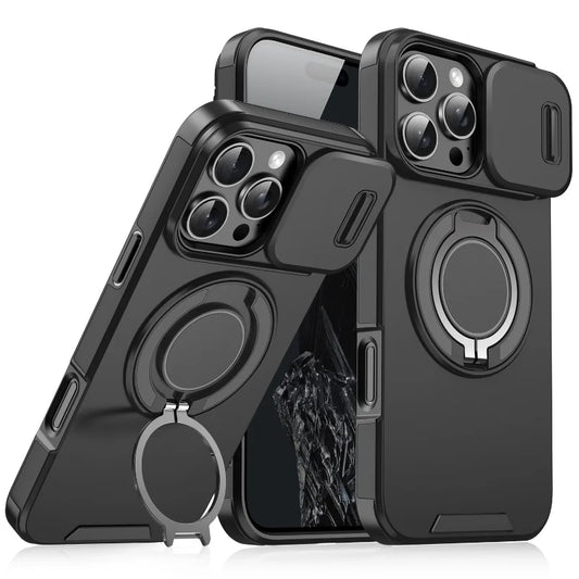 Luxus Robuste Panzer Magnetische Halterung Hülle für iPhone 16 15 14 13 12 11 Pro Max Plus Schiebe Kamera Schutz PC Cover