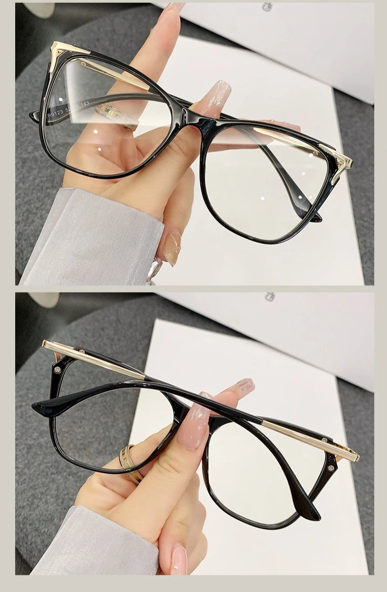 Retro Katzenaugen Anti-Blaulicht Brille für Damen, große Brillengestelle, Flachlichtbrillen, Outdoor Reise Deko Brillen