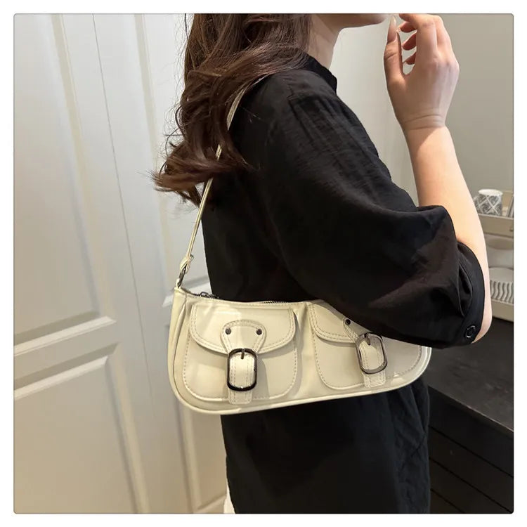 Fashion PU-Leder Damen Umhängetasche Kleine Doppel-Taschen Design Damen Achseltaschen Y2k Vintage Weibliche Handtaschen Clutch Geldbörse