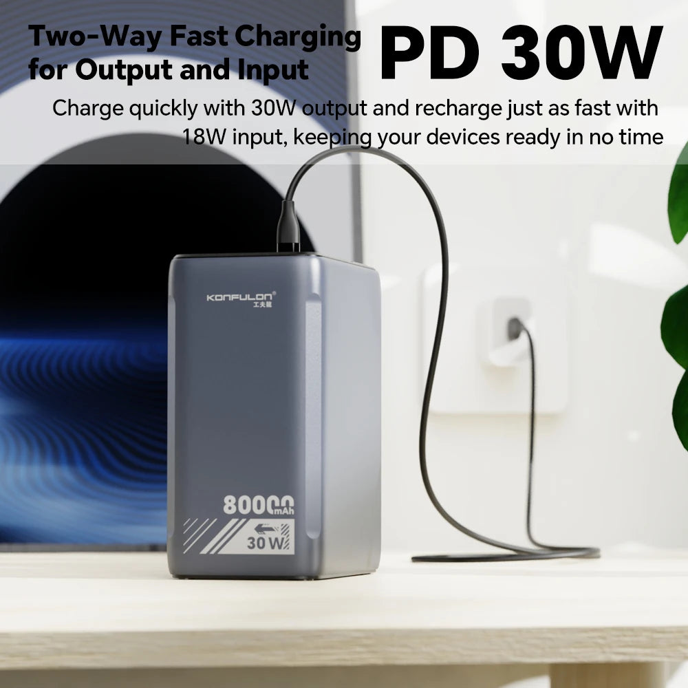 Konfulon Power Bank 80000mAh Schnelllade-Akku mit Taschenlampe Outdoor Handy-Ladegerät für iPhone Xiaomi Huawei Samsung