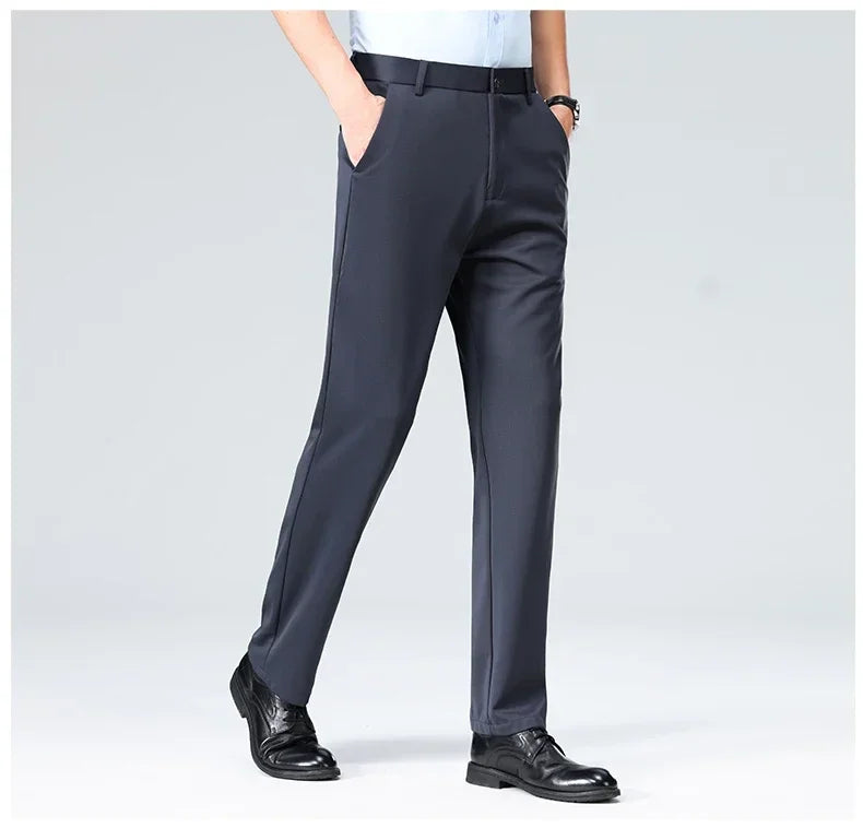 Pantalon Homme Printemps Été Coupe Droite Fin Costume de Ville Habillé Travail Décontracté Business Noir Rouge Vin Pantalon Long