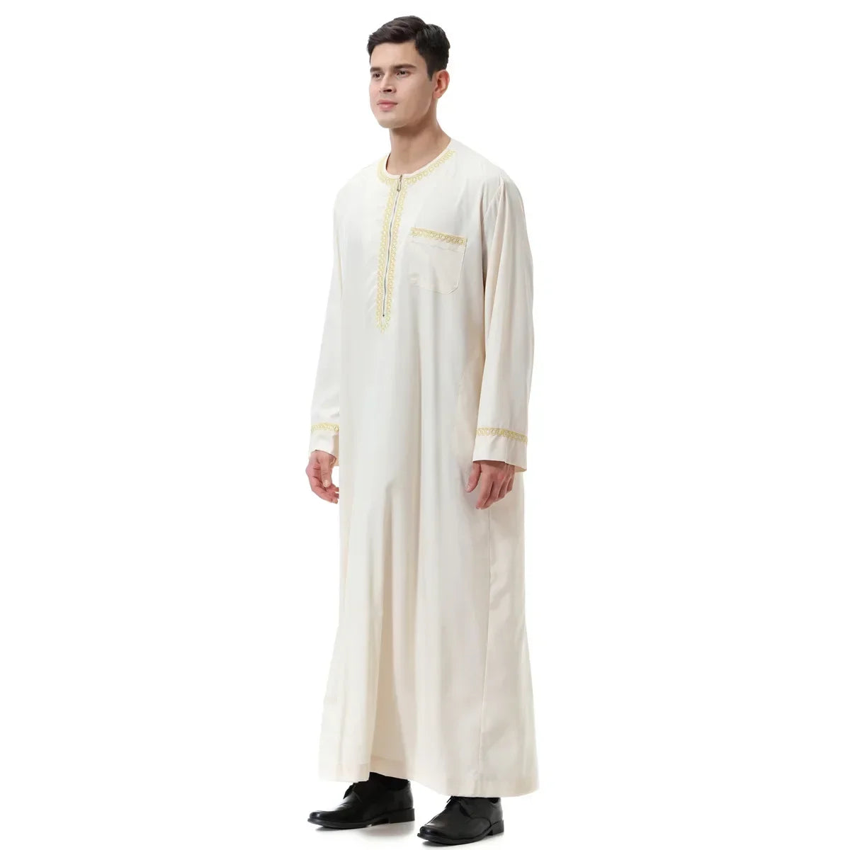 Jubba Thobe Homme Musulman Imprimé Fermeture Éclair Kimono Longue Robe Saoudienne Islamique Musulman Vêtements Abaya Caftan Islam Dubaï Robe Arabe