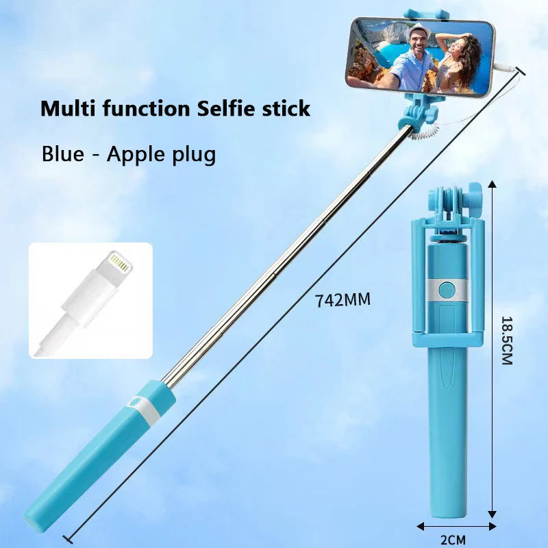 New Wire Controlled Selfie Stick Pink/Blue/Black Suitable for Type-C Plug Shrinkage 18cm Stretch 74cm Mini Portable Selfie Stick