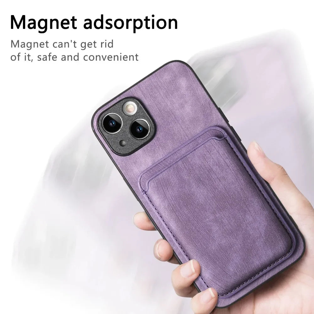 Vintage-Lederhülle mit abnehmbarem magnetischem Kartenhalter für iPhone 17 Air 16e 16 Pro Max 15 14 Plus 13 12 11