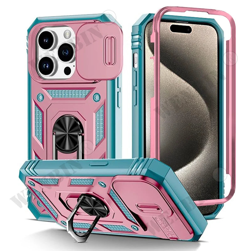 Étui robuste avec support rotatif à 360° pour iPhone 17, 16, 16e, 15, 14, 13, 12, 11 Pro Max Plus Mini, XS, XR, 8 Plus, 8, 7 SE