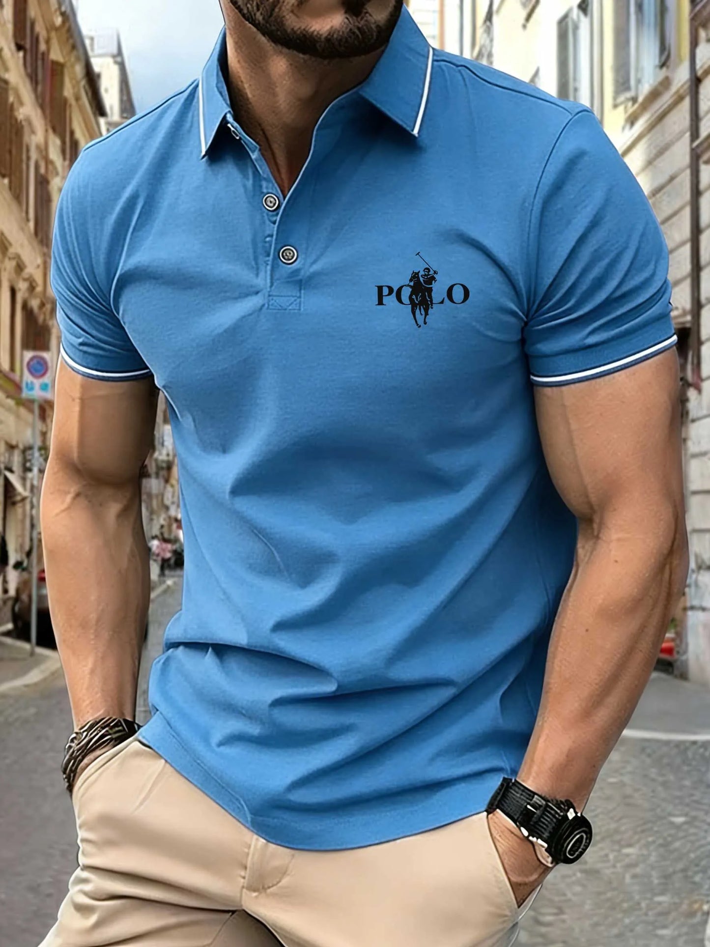 T-shirt de sport décontracté pour homme – T-shirt de course pour la gym – T-shirt polo élastique à manches courtes avec revers – Haut ajusté pour homme