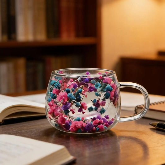 Dried Flower Coffee Mugs Double Wall Drinkware Glass Drinking Cups Coffee Mug for Home Living Room Kitchen Apartment
