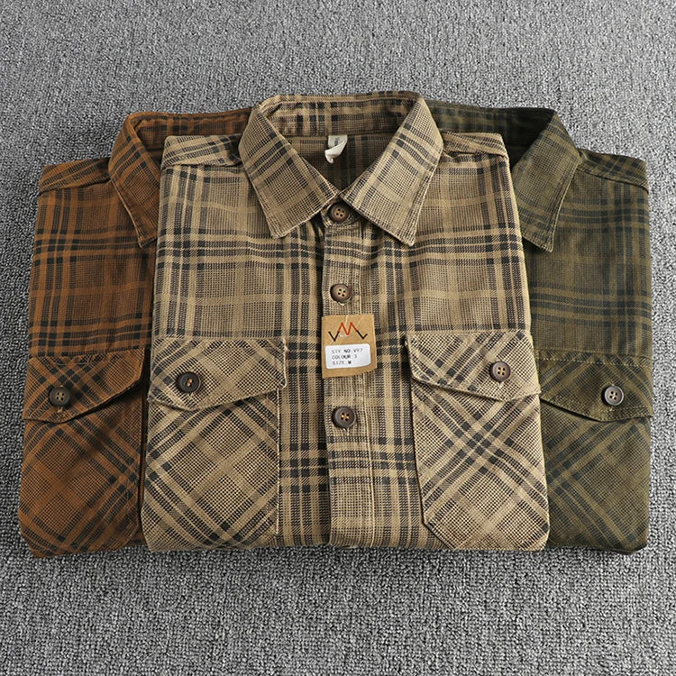 Fashionable Checked Cotton Shirt for Men, Ideal for Autumn Casual Wear, Washable Thin Jacket