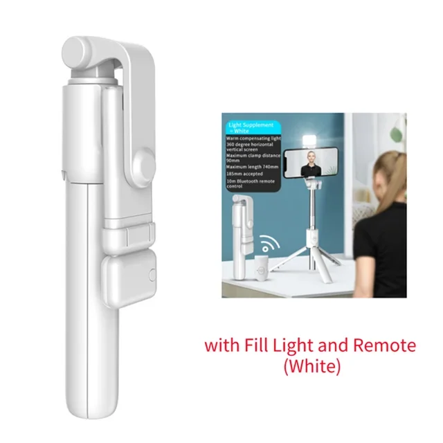 Trépied perche à selfie pour téléphone portable avec télécommande Bluetooth et anneau lumineux pour téléphone