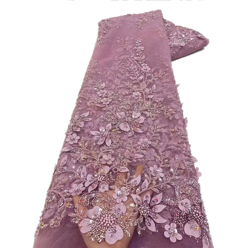 Tissu Français à Paillettes et Perles Rose en Polyester pour la Couture Robes de Mariée en Dentelle Matériau de Patchwork Tissu Tulle 4,5 Mètres