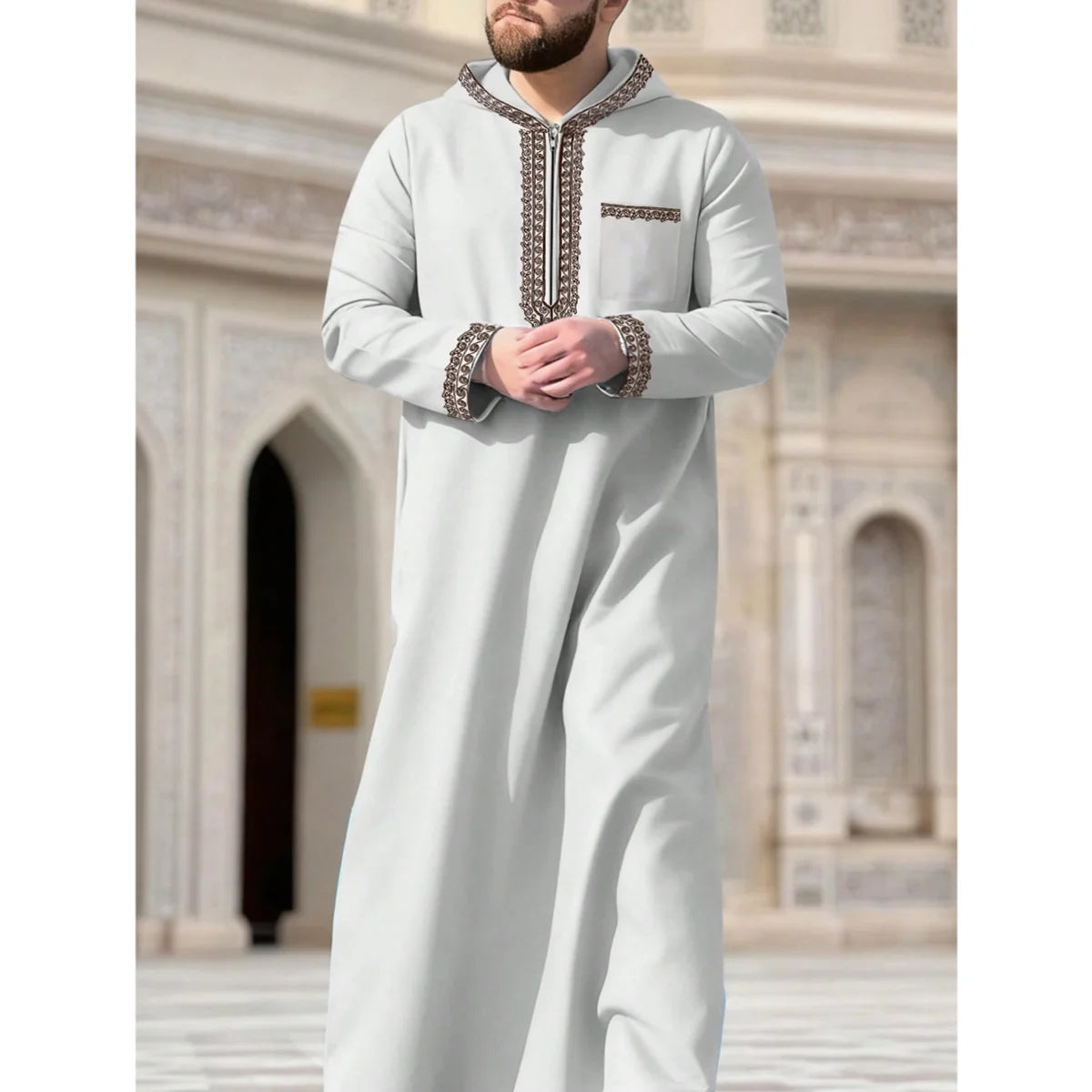 Neue muslimische Herren-Robe, islamische Kapuzen-Ethno-Kleidung, elegante Retro-Nahost-Stickerei, schlichte, lässige Herren-Robe