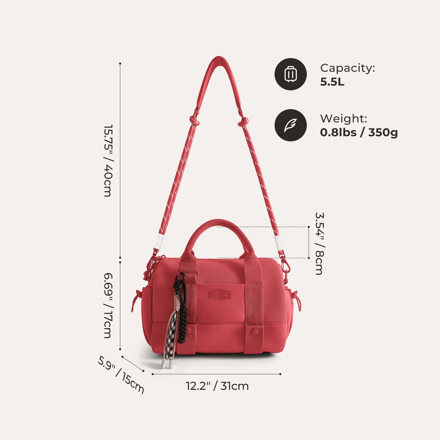 BAGSMART Boston Tasche für Damen, Mini-Reisetasche, Umhängetasche, wasserdicht, mit Nassfach, für Fitnessstudio, Reisen, Alltag, Strand, Wochenendausflug