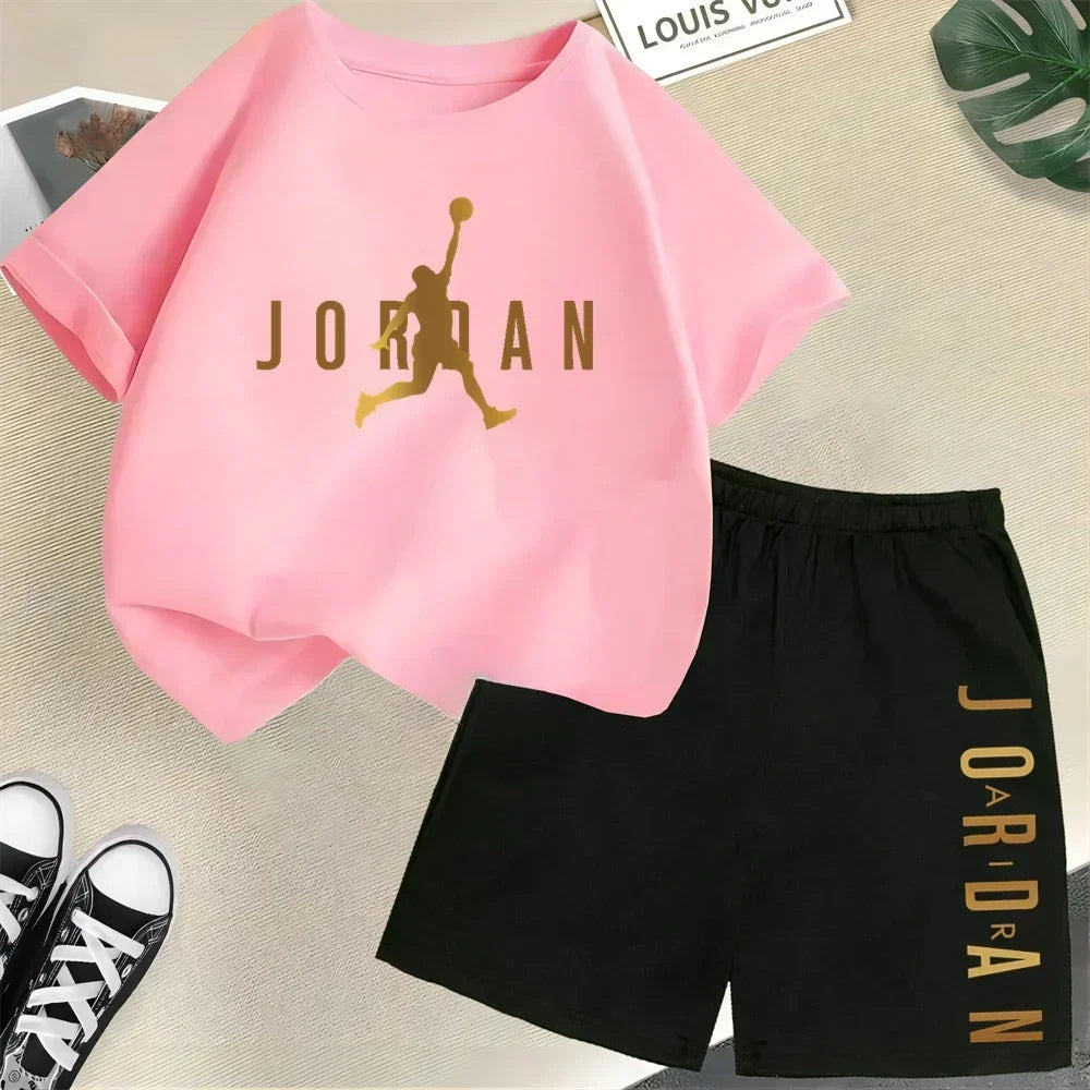 Sommer Kurzarm Kinder Set Slam Dunk Master Muster Print Sport T-Shirt + Shorts 2-teiliges Set Kinder Jungen Mädchen Mode Trainingsanzug