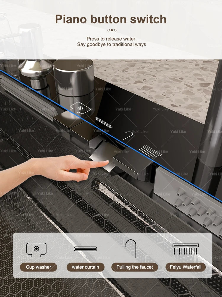 Golden Stainless Steel Kitchen Sink Waterfall Outlet Large Single Sink Digital Display Dishwashing and Vegetable Sinks
