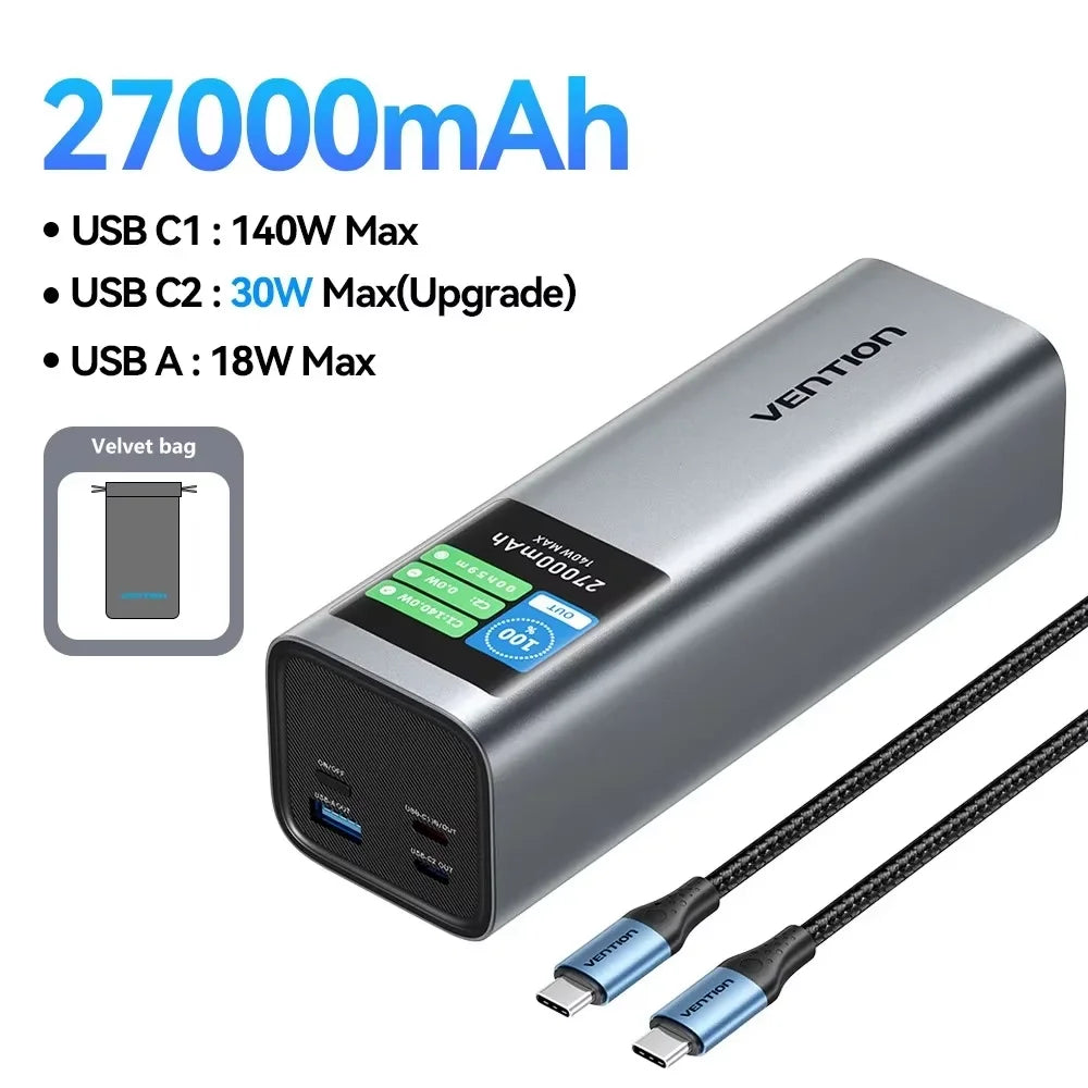 Vention 140W Powerbank 27000mAh PD3.1 Schnellladung für iPhone 17 16 Samsung S25 S24 Tragbare Powerbank für Laptops Macbook Pro