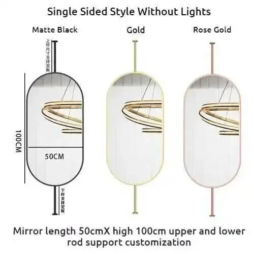 Miroir ovale de salle de bain en métal doré, miroir mural créatif avec LED, miroirs décoratifs, accessoires de décoration intérieure
