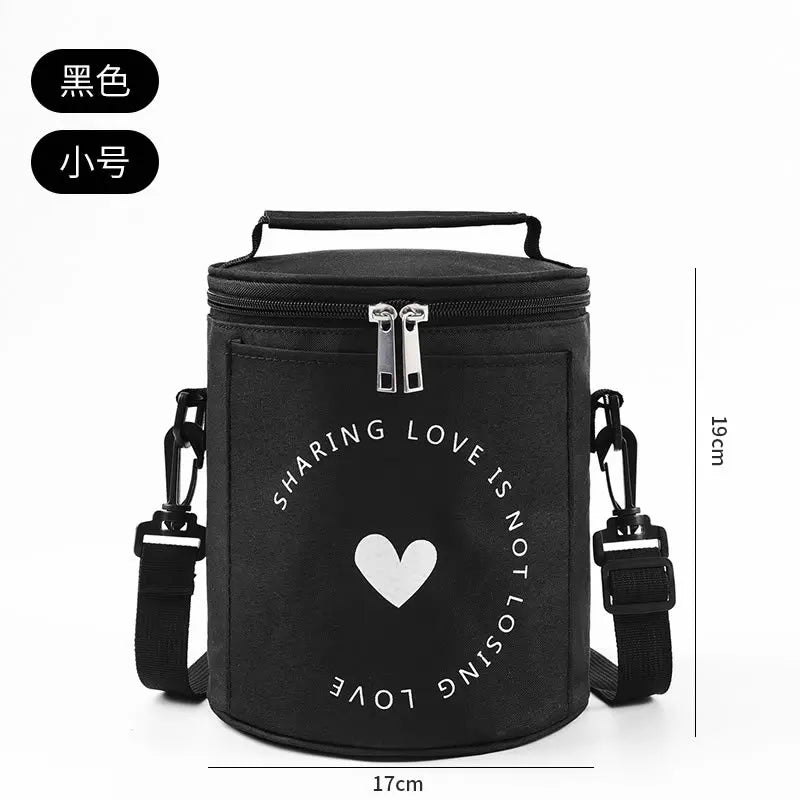 Große runde Thermische Lunchtasche Verdickte Aluminiumfolie Isolierte Bento-Tasche mit Reisbehälter Wärmetasche Mahlzeitenbeutel Oxford T...