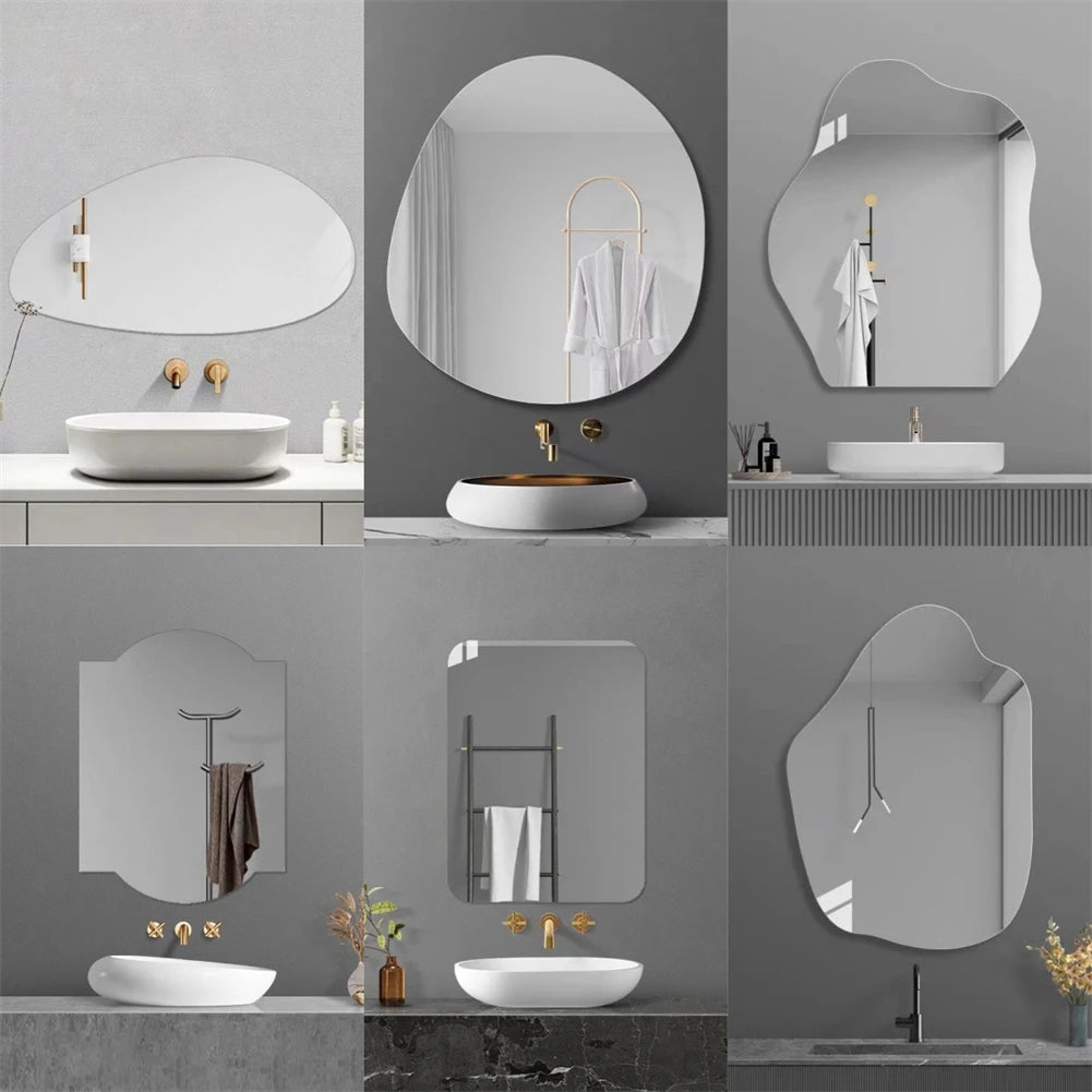 1 miroir en acrylique irrégulier pour salle de bain, 40 cm, incassable, en forme de nuage, autocollant mural, miroir de coiffeuse, chambre à coucher, salon, décoration