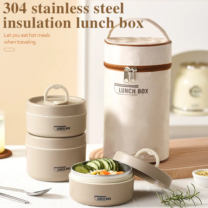 Thermische isolierte Bento-Brotdose und Tasche Thermos-Brotdose für warme Speisen Behälter Edelstahl Essenszubereitung luftdichter Behälter
