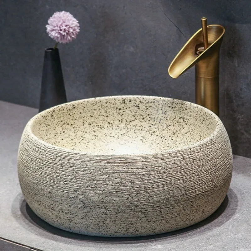 Vintage Art Ceramic Bathroom Sink Scratch Resistant Wear-resistant Easy Clean Washbasin Durable Household Bathroom Fixture