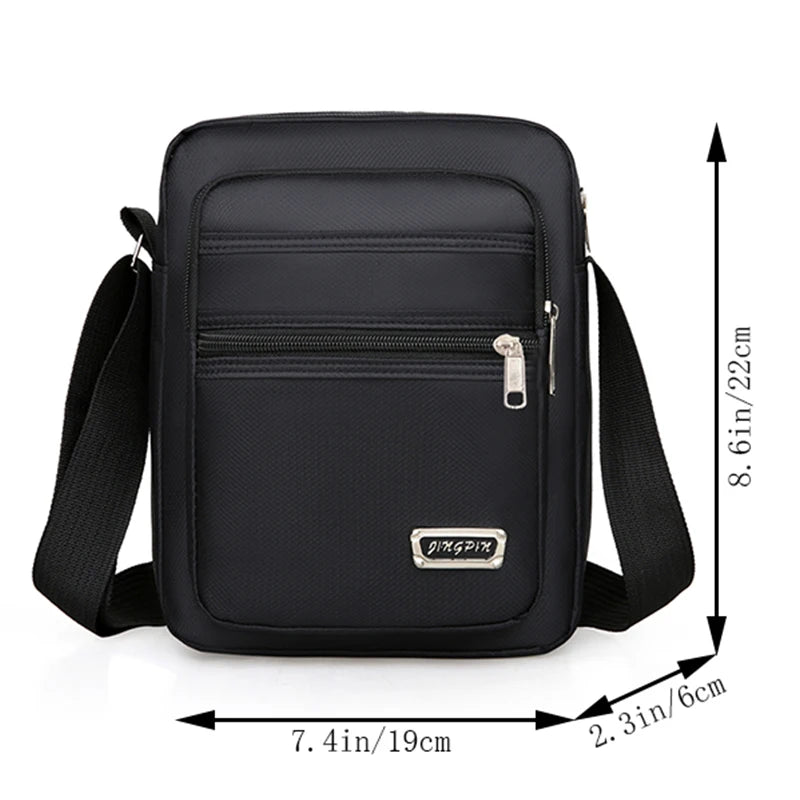 Modische Herren-Umhängetasche aus schwarzem Nylon mit mehreren Reißverschlusstaschen für den täglichen Weg zur Arbeit, Reisen, langlebig, leicht, vielseitige Tasche
