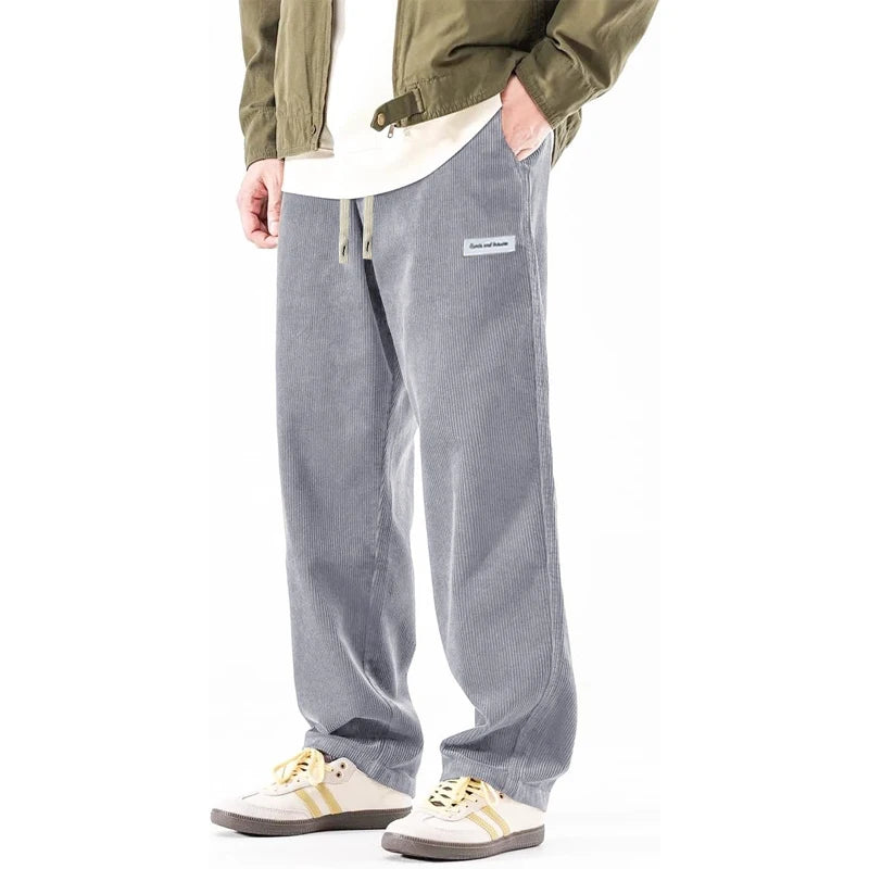 Pantalon ample en velours côtelé pour homme, taille élastique avec cordon de serrage, décontracté, pantalon de sport ample pour l'extérieur, pantalon de travail, respirant, streetwear