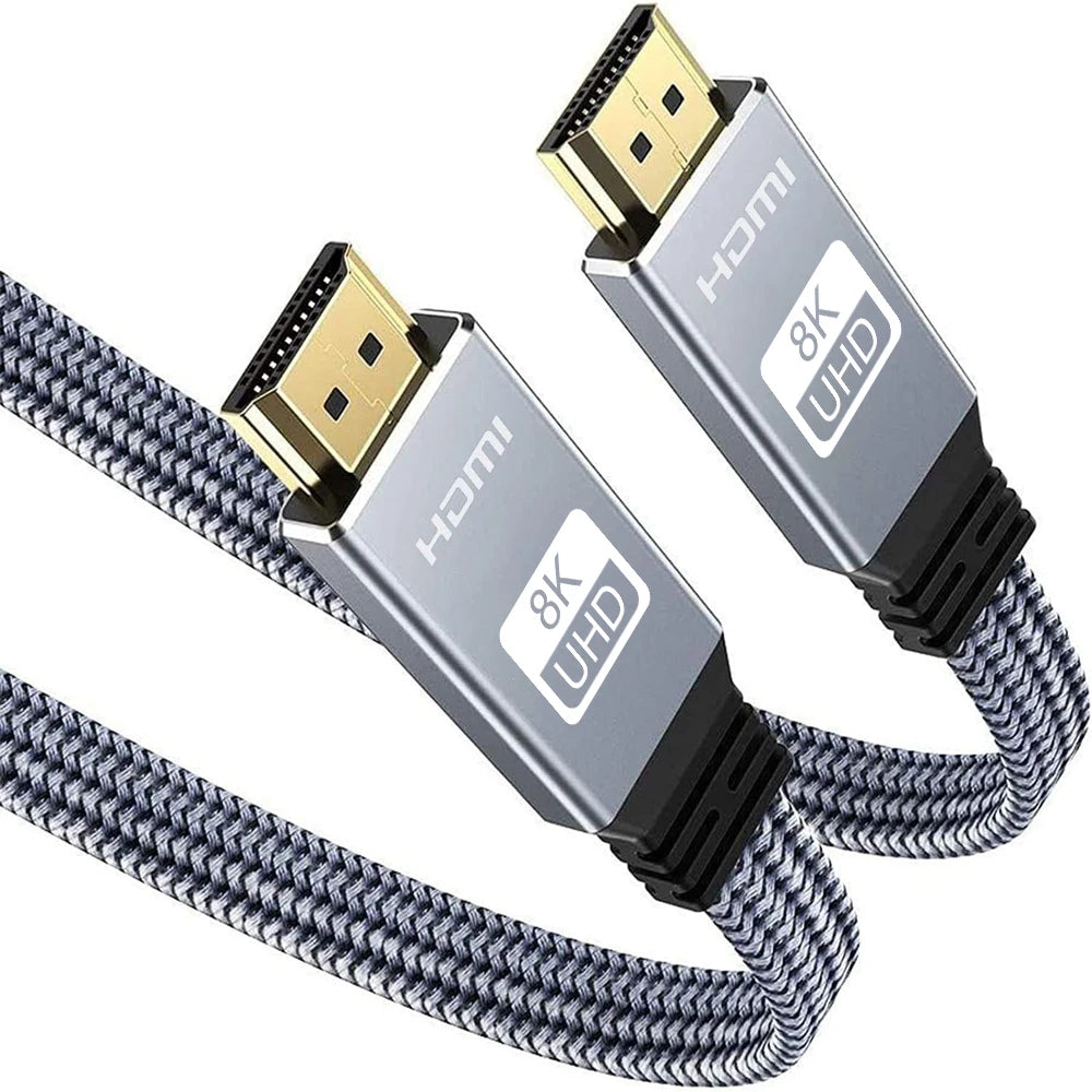 Câble HDMI plat 8K 48 Gbit/s haute vitesse 8K60 4K120 144 Hz Cordon HDMI 2.1 tressé 3D eARC HDCP 2.2 et 2.3 Compatible avec Roku TV/PS5