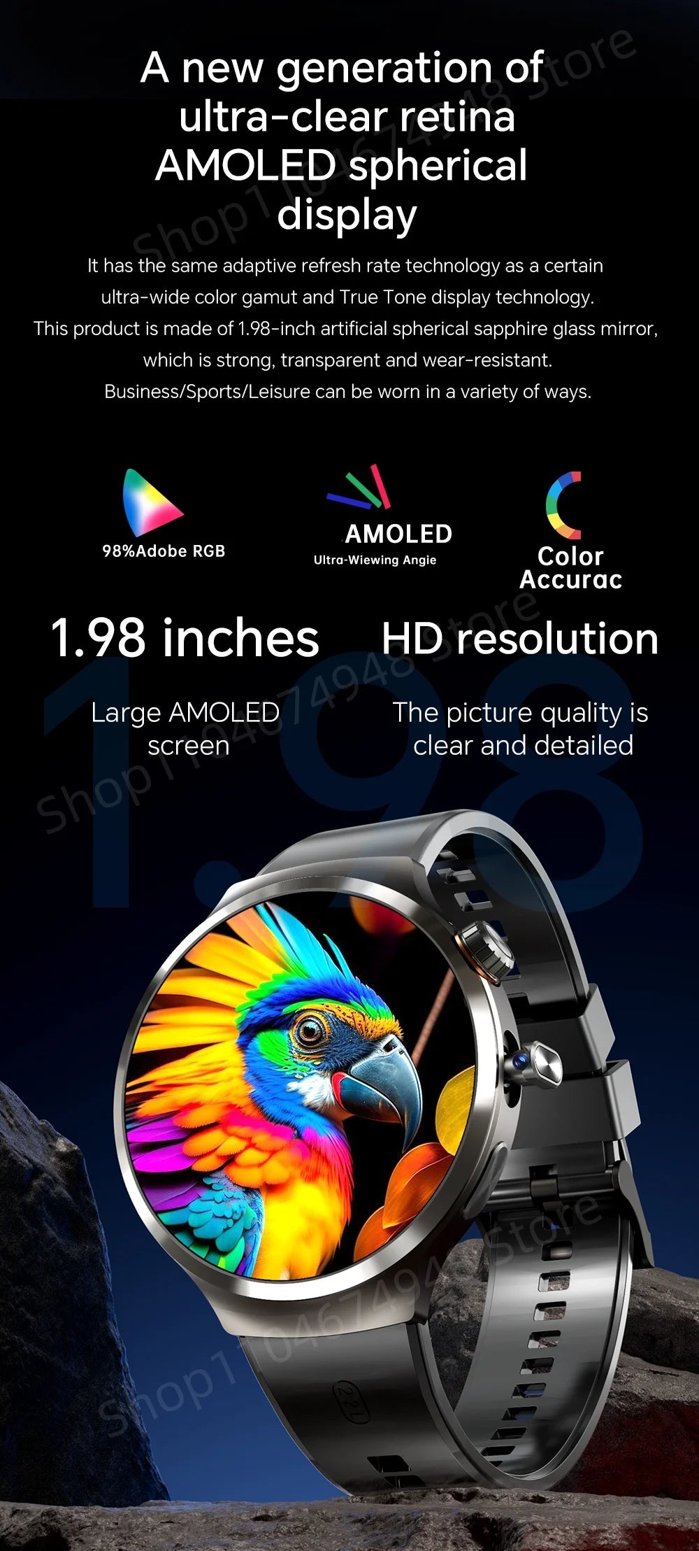 Montre intelligente 4G/5G Full Netcom 1,98 pouces Amoled avec caméra rotative à 210°, Android 13.0, double système GPS, batterie 1900 mAh