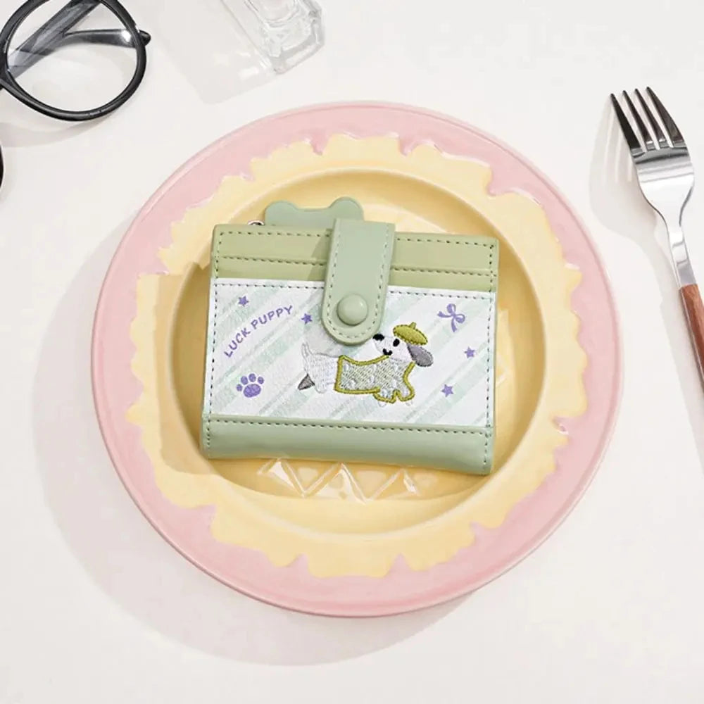 Lässiger koreanischer Stick-Stil Dackel Niedlicher kleiner Geldbeutel Cartoon-Kartenhalter mit mehreren Fächern kurze Clutch Münztasche